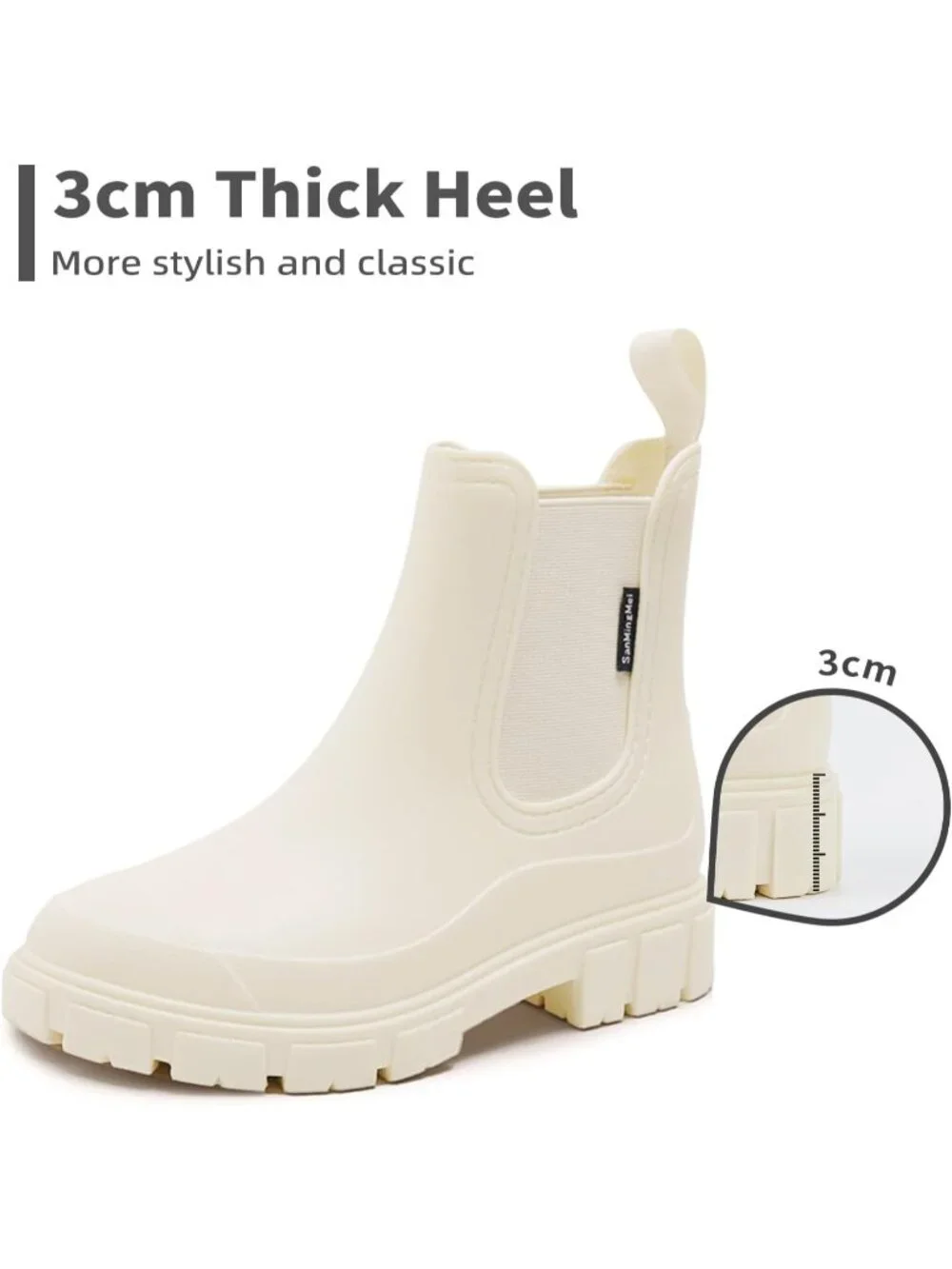 Women's Beige Waterproof Slip-Resistant Rubber Short Ankle Chelsea rain Boots